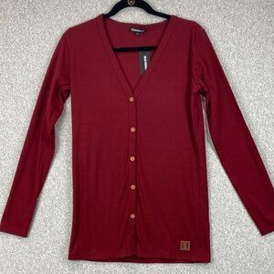 Beau Hudson button down shirt S burgundy red ribbed casual grunge stretchy